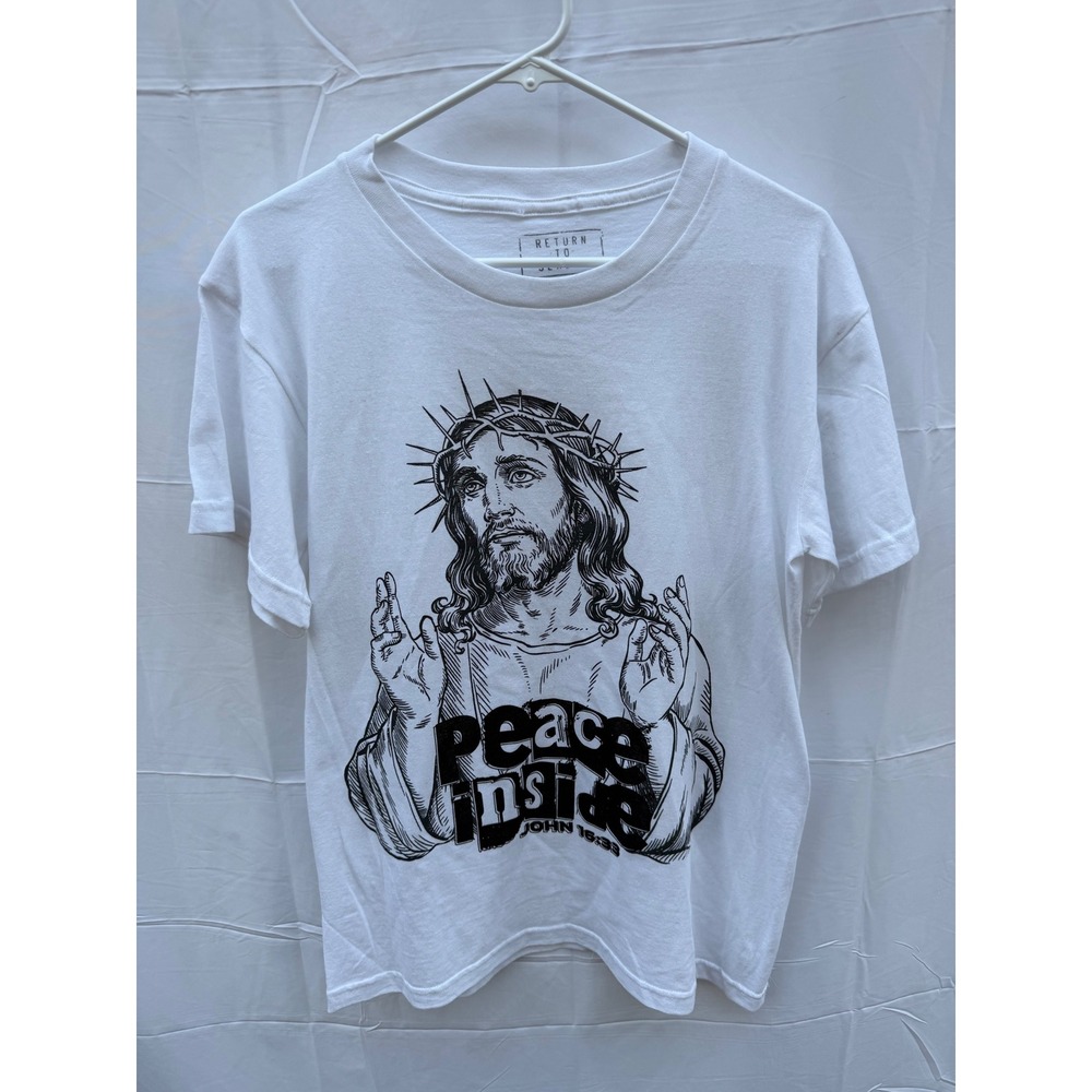 Return To Sender Mens Peace Inside Jesus Graphic Tee White Large John 16:33